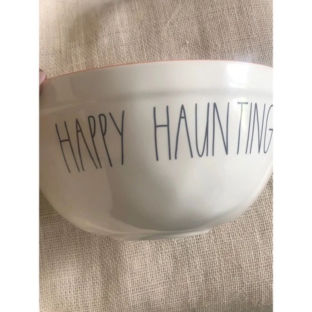 Rae Dunn 10”in Happy Haunting LL Melamine Halloween Bowl (2019) White and Orange